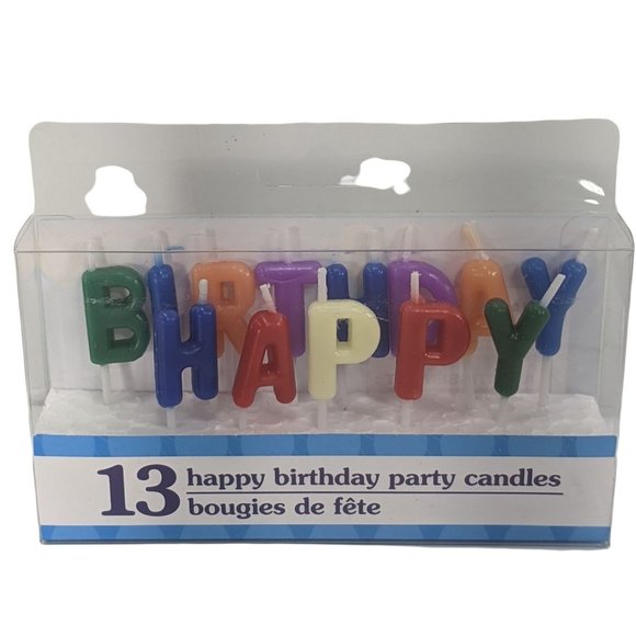 Happy Birthday Multi Colored Primary 13 Letter Candles Cake Decoration Topper Se - Picture 2 of 3